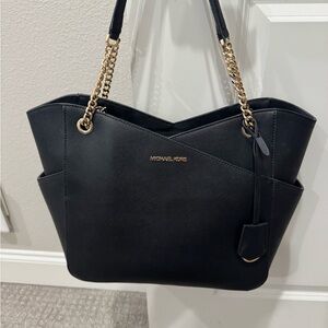 Michael Kors Black Saffiano Tote with Gold Chain Accents